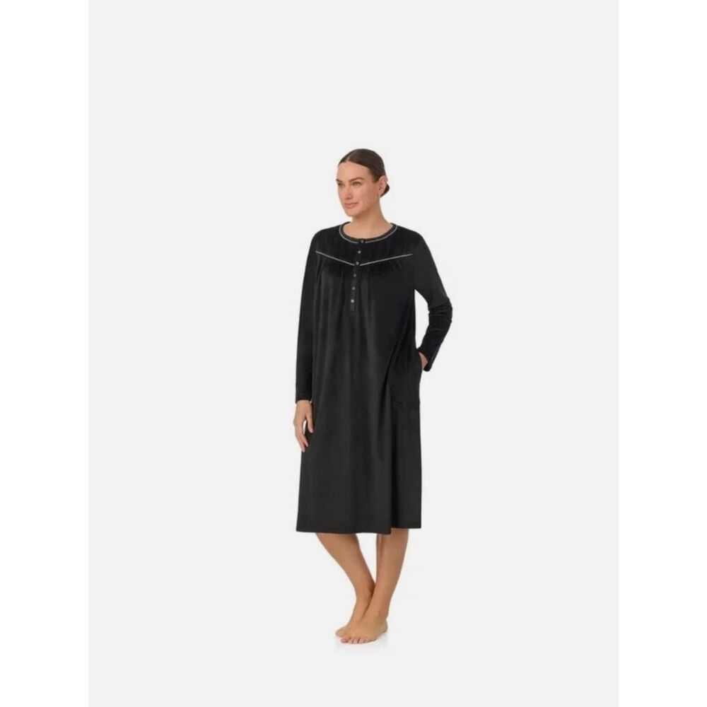 EUC Aria Collection Nightgown Long Sleeve Velour Black Pockets - Size 3X - Picture 6 of 10